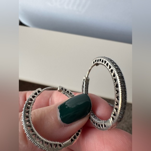 Pandora Medium Pave Silver Hoops - Picture 5 of 11